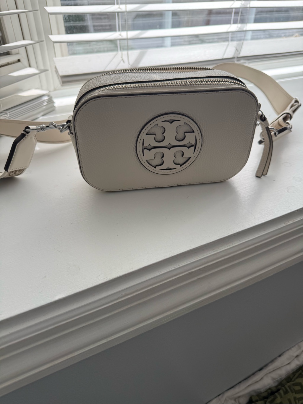 Tory Burch Cream Pebbled Leather Crossbody Camera Bag